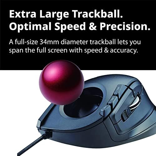 Elecom DEFT Trackball Mouse, Wired, Finger Control, 8-Button Function with Smooth Tracking, Ergonomic Design, Optical Gaming Sensor, Smooth Red Ball, Windows11, macOS (M-DT2URBK-G)