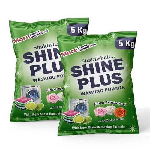 Image of Shine Plus Detergent Powder 10kg, Washing Powder With Lemon & Bleach To Remove Tough Stains on Clothes & Dissolves Easily | Suitable for all Washing Machines & Bucket Wash,(2 X 5Kg)