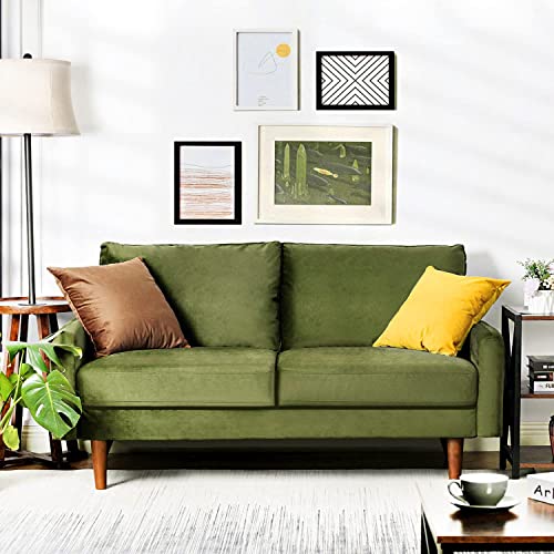 WANSE 72 Round Arms Velvet Sofa Couch with Solid Wood Frame Easy Assembly Sofas for Living Room Guest Room Teenagers Room and Small Apartment331 H x 72 W x 311 D Army Green