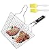 WOWSTAR Portable 304 Stainless Steel BBQ Grilling Basket for Fish,Vegetables,Steak,Shrimp,Chops and Many Other Food.