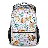 KNOWPHST Guinea Pig Girls Backpack for School, 16 Inch White Backpacks for Kids, Cute Lightweight Bookbag for Travel