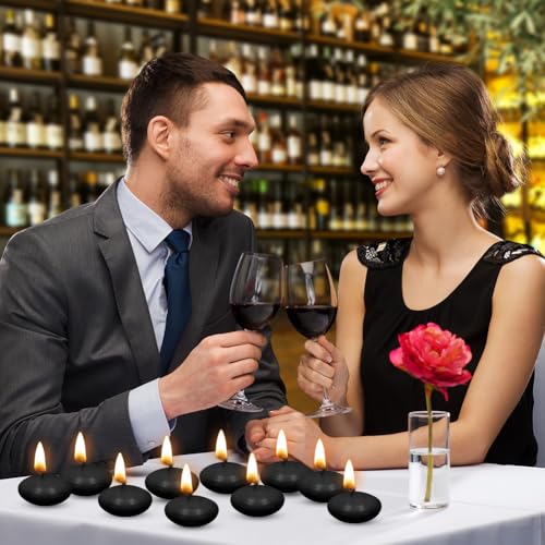 30 Stück Schwimmkerzen, Bunte Schwimmende Kerzen, Unparfümierte Schwimmkerzen, Teelichter Kerzen, Wasserkerzen Schwimmkerze für Hochzeiten, Partys, Badewannen, Valentinstag Deko, Pools, Spas(Schwarz)