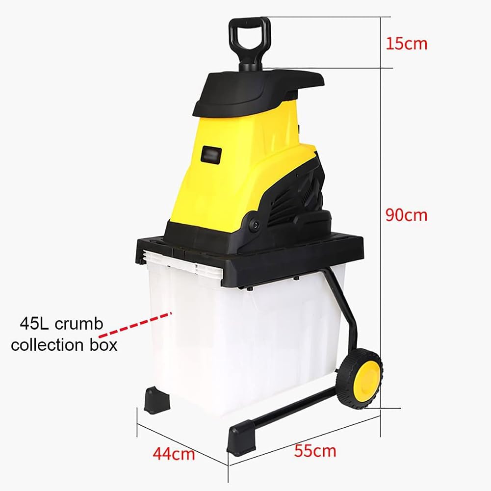 Broyeur de végétaux électrique | Broyeur de Feuilles et de Bois Portable 2500 W avec Roues et bac de ramassage | Lames en Acier réversibles pour Le Nettoyage du Jardin(50m)