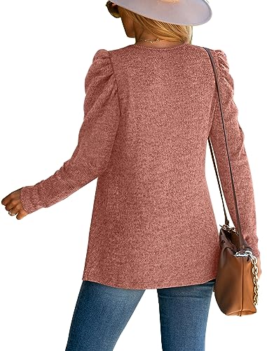 WEESO Womens Sweaters Lightweight Puff Sleeve Pleated Square Neck Tunic Shirts Loose Fit4
