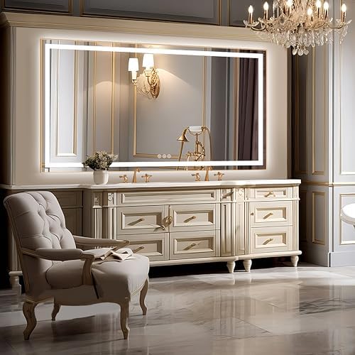 Gold Frame LED Bathroom Mirror with Backlit & Front Light, 55"x30" Anti ...