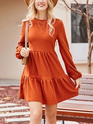 CUPSHE Women's Mini Fall Dresses Knit Casual Long Sleeve Crew Neck Flowy Tiered Ruffled Short Sweater Dress2