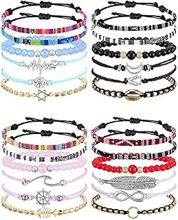 Jadive 24 Pcs Surfer Beach Bracelet Set Braided Bracelets Adjustable Boho String Bracelet Surfer Woven Friendship Bracelet Set Ankle Handmade Wrist Cord for Valentine's Day Girls Women Men Gifts()