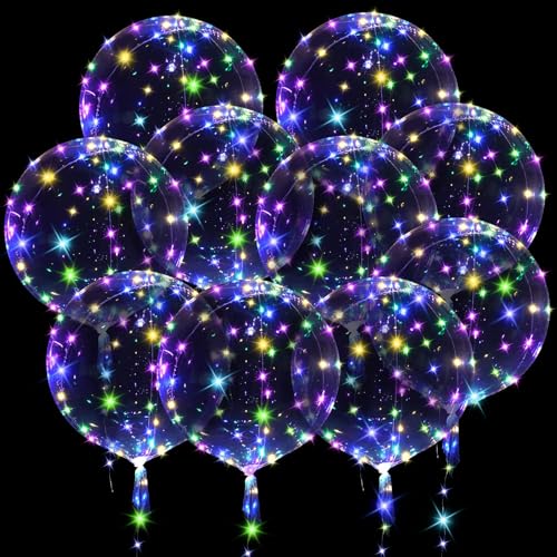 OSDUE LED Ballons,Paquet 10 Pièce Ballons Lumineux 24 Pouces bulles brillants Bobo à Transparent avec guirlande lumineuse pour Noël, mariage, anniversaire, Saint-Valentin