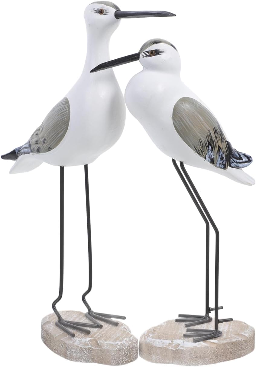2pcs Wooden Seagull Bird Ornament, Coastal Decor Lifelike Seagull Sculpture for Home, Office, Shelf, and Holiday Decoration, Brown, 13.98 X 8.27 X 3.15 Inches