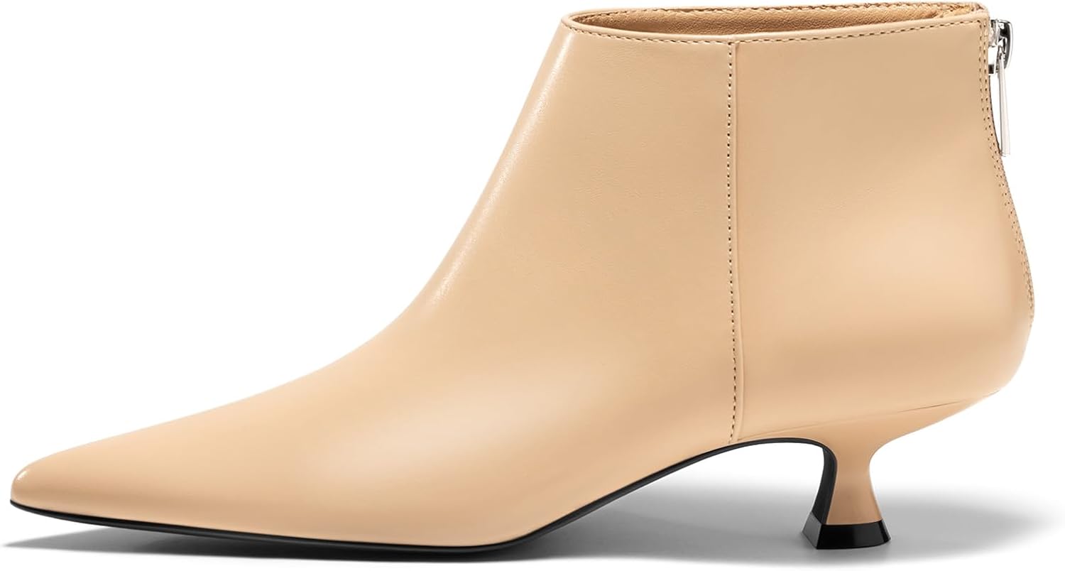 Coutgo Womens Kitten Low Heel Booties Pointed Toe Short Ankle Boots Back Zipper Fall Shoes