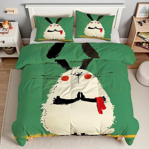 Housse de couette 240 x 260 microfibre verte et parure de lit 3 pièces animaux