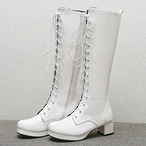 Caradise Womens GOGO Lace Up Knee High Platform Heeled Combat Military Boots with Zip2
