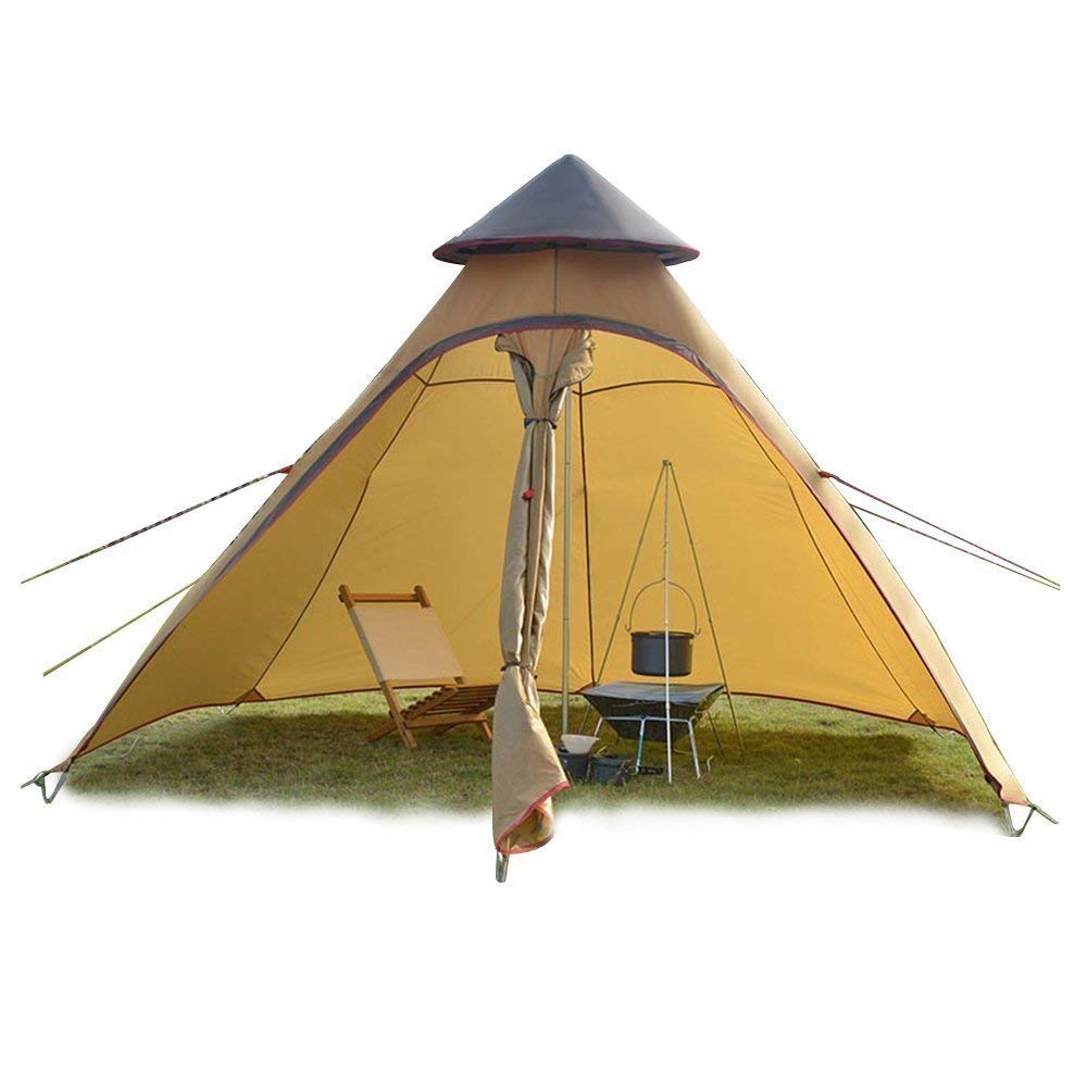 Sport Tent wasserdichte Campingzelt Familienzelt Tipi Zelt Outdoor Doppelschichten Teepee 3.1M / 10ft Pyramidenzelt Indianzelt mit festen Groundsheet, Khaki Sport & Freizeit