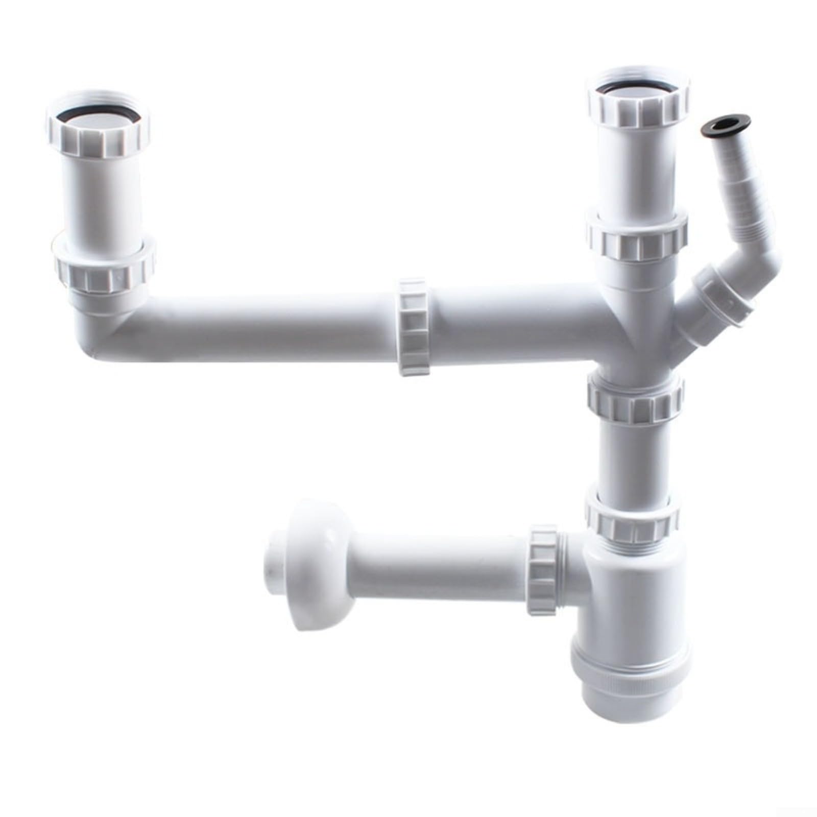 Helilyco 40mm Double Basin Sink Drain Pipe, Wall Mounted U-Bend Anti-Smell Design, for PP for Dual Outlet Waste Pipe for Kitchen Sinks, White