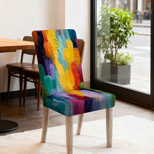 Image of Nuxovilar 2PCS Colorful Abstract Oil Paint Stretch Chair Covers