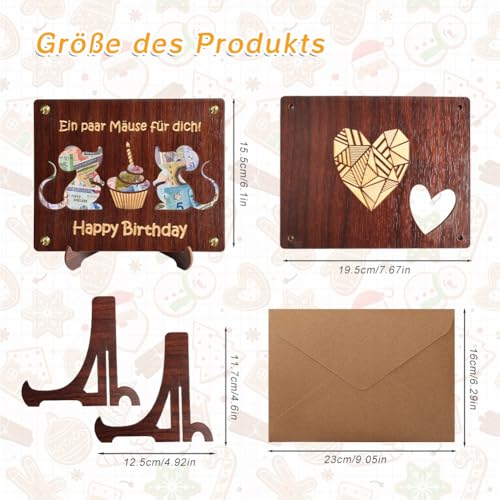 ASOFTY Geldgeschenk aus Holz, Geburtstagswünsche, Lustige Geburtstagsgeschenke Verpackung Mit Grußkarten und Umschlag für Kinder und Erwachsene