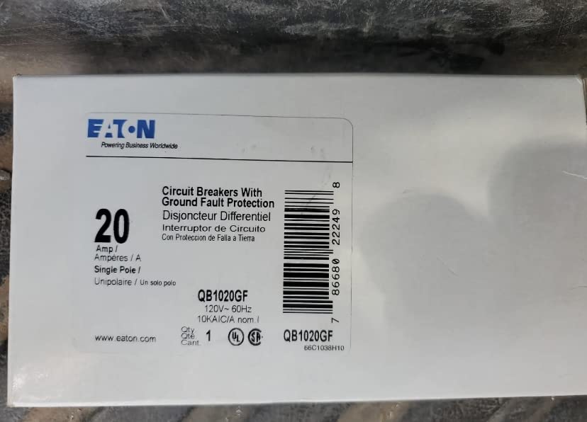 Cutler-Hammer QB1020GF QUICKLAG Type ETN01 GFCI Thermal Magnetic Ground-Fault Circuit Breakers, 120/240 VAC, 20 A, 10 kA Interrupt, 1 Pole,