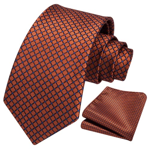 Image of HISDERN Mens Ties Plaid Tie and Pocket Square Set Classic Woven Formal Checkered Neckties & Handkerchief Wedding Party