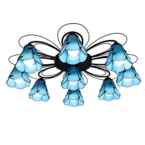 Lampe en verre salon et salle à manger grand lustre bleu 9 feux
