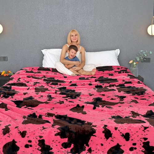 Image of Queen Size Blankets for Bed, Hot Pink Queen Fleece Throw Blanket for Women, Oversized Large Soft Fuzzy Plush Bedding for Bedroom All Seasons 90x90 Inches