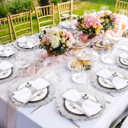 Widecook 100 Sets Silver Reef Charger Plates Bulk with Napkin Rings Include 13" Round Chargers for Dinner Plates and Mesh Diamonds Napkin Rings for Table Setting, Wedding Party by Widecook - Used condition - Image 6