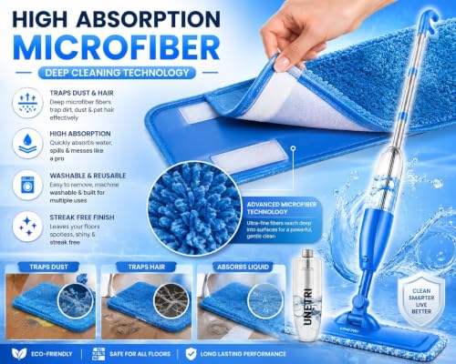 Image of Spray Mop for Floor Cleaning with 360 Degree Rotating Head, 2 Washable Microfiber Pad & Refillable Bottle | Wet & Dry Mop for Home, Kitchen, Wooden & Marble Floors with 2 Cleaning Pads
