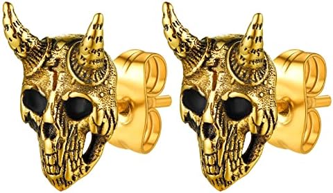 PROSTEEL Gothic Skull/Spike Earrings,Vintage Punk Rock Style,Stainless Steel/Gold Plated-Send Gift Box