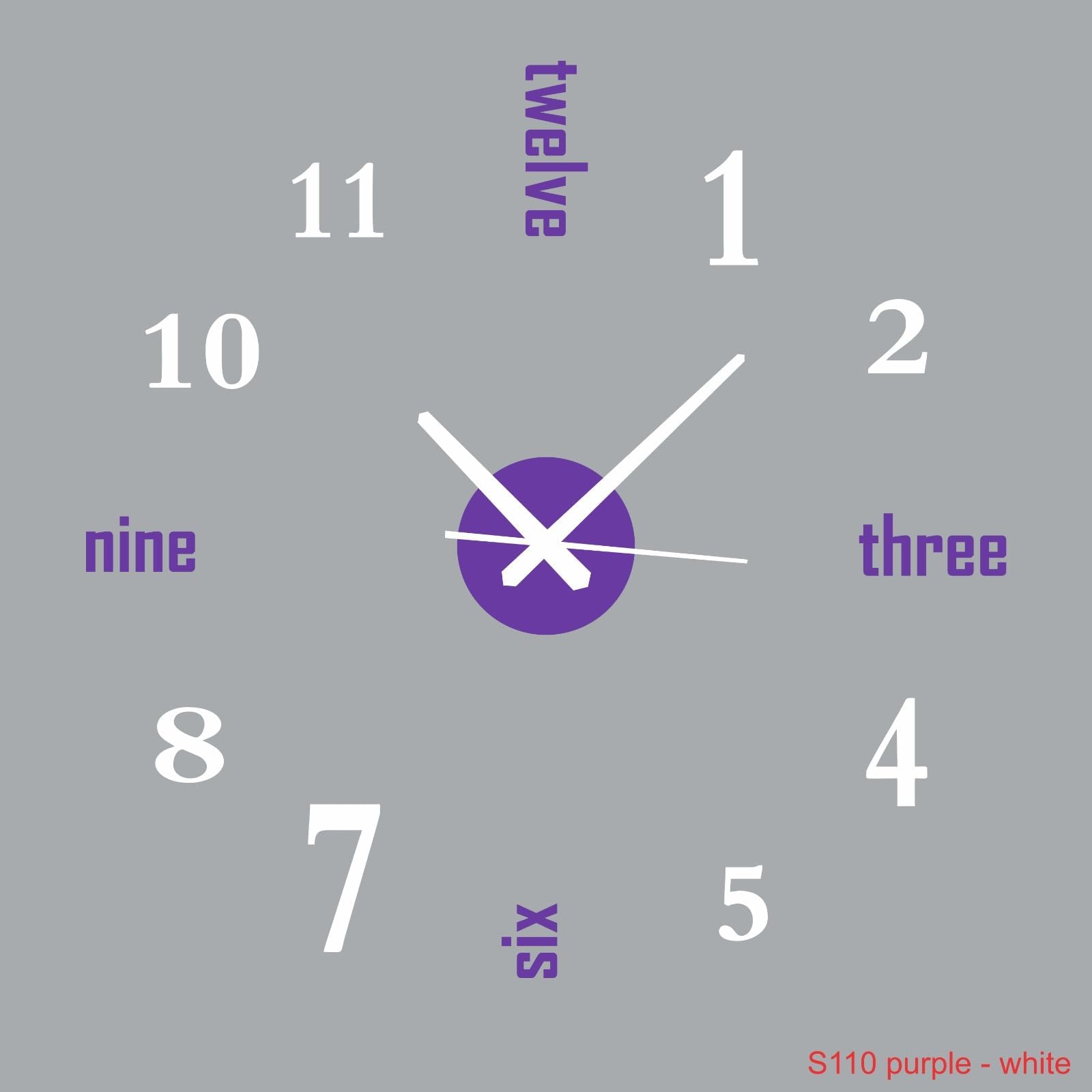 Modern 3D DIY Wall Clock, Black, Silent Movement, Easy Installation, No Nailing Required, EVA Foam Numbers (Purple White)