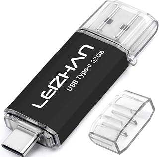 LEIZHAN USB C Flash Drive 32GB Type C Thumb Drive for Samsung Galaxy S10, S10e, S9, S8, S8 Plus, LG G5 G6, Google Pixel XL Data Storage Photo Stick USB 3.0 Type C Pendrive, Black