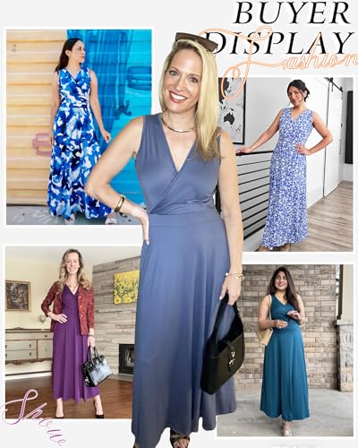 Image of AUSELILY Womens Maxi Dress Summer Sleeveless Wrap Long Dresses with Pockets | V-Neck Wrap Sleeveless Sundress, fits formal, casual, beach, vacation & daily wear