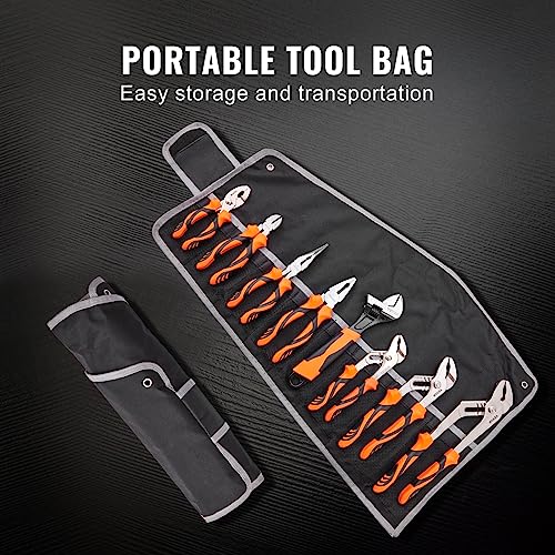 Image of VEVOR 8-Piece Pliers Set, High Carbon Steel - 12 inch, inch10 inch, inch8 inch Groove & Linesman's Pliers & Adjustable Wrench & Tool Bag