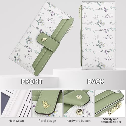 Wallet Women Slim Wallets for Women with RFID Cute Thin Green Women's Wallet Kawaii Flower Womens Ladies Card Holder Wallets2