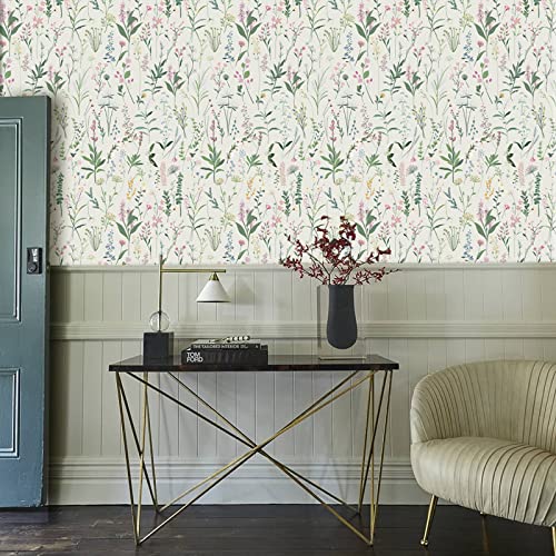 Jiffdiff Floral Wallpaper Peel And Stick 118.11" X 17.32" Wallpaper For Bathroom Wild Flower Wallpaper Vinyl Contact Paper Cabinet Wallpaper Shelf Decor Wall Decor Coverage 14 Sq.ft #TOP1