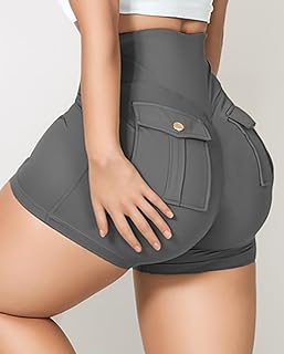 Womens High Waist Ruched Pants with Pockets Metal Button Skinny Stretchy Activewear Tummy Control Casual Shorts