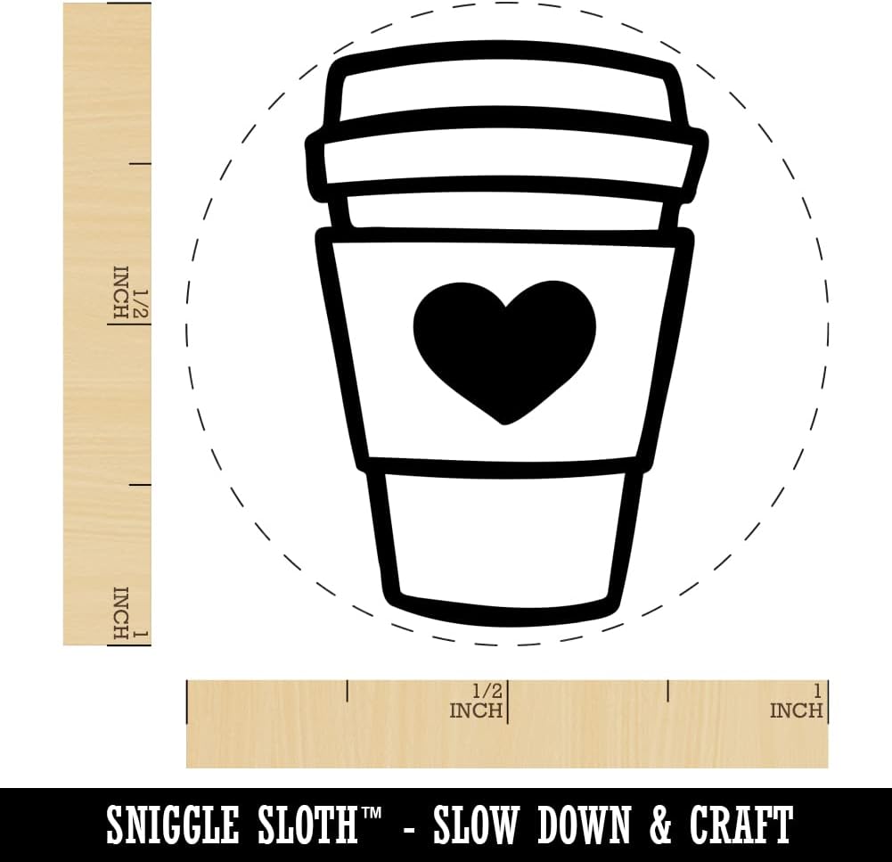 Cute Coffee Lover Traveling Mug Cup Tea Hot Chocolate Self-Inking Rubber Stamp Ink Stamper for Stamping Crafting Planners - 1-1/2 Inch Large - Blue Ink