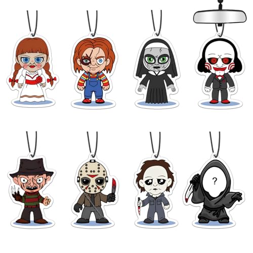 Car Air Fresheners Horror Movie Merchandise Halloween Gifts Classic Character Pendant 8 PCS, Car Accessories Decoration RearviewMirror Hanging for Men Women Movie Fan Lover Scary Party New Blk Ice