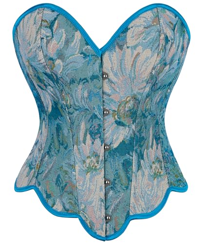 Dreay Corsé vintage para mujer, corsé con cordones y varillas para mujer, corsé renacentista, Azul, X-Large