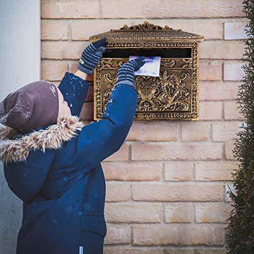 Foriy Wall-Mount Locking Mailboxes, Vintage Cast Aluminum Wall Mounted Mailbox With Key Lock, Lock Mailbox Outdoor, Pastoral Retro Letter Mail Box With Flower Design, Bronze, 12.8" X 3.9" X14" #TOP2