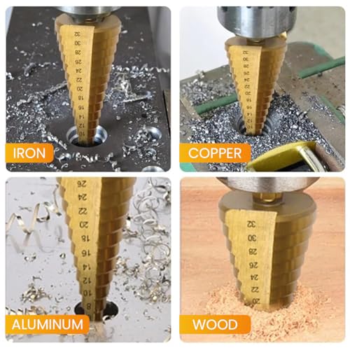 Image of Serplex 6PCS Step Drill Bits Set, Included 3 Sizes of Step Drill Bits and 3 Sizes of Twist Drilling Bit for Hole Drilling Metalworking Woodworking, with Plastic Storage Box, Stepped Up Bit for DIY