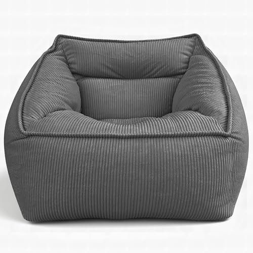 Aiire Sofa Puff Salon de Lujo XXL - [100x100x80] Sillon Puf Gigante Moderno de Diseño en Pana Premium - Bean Bag Chair con Relleno Incluido para Adulto o Decoracion Habitacion Juvenil Gris
