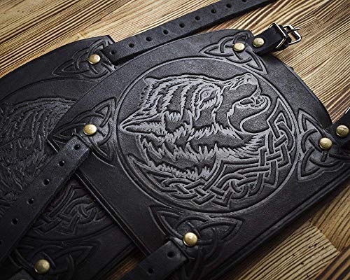 Hand Made Full Grain Leather Wolf Design Cuffs Bracers - Best Unique Christmas Gift for Men Larp Gauntlet - Leather Wristbands - LARP Accessories - Viking Bracers - Archery Armguard - Length 6"