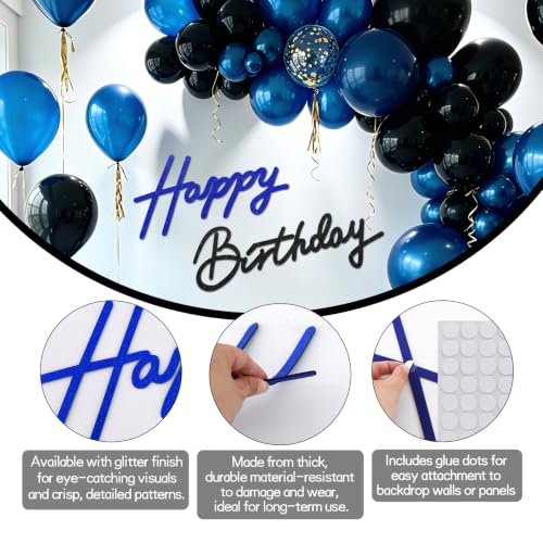 Image of TONIFUL Happy Birthday Sign for Backdrop - Glitter Black Navy Blue Felt Banner - Includes Dot Glue - Perfect for Birthday Party Backdrop,Wall Decr,Balloon Arch,Photo Background