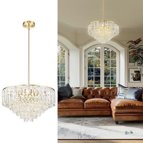 Cargifak 20'' Gold Crystal Chandelier,7-Tier Vintage Hanging lamp, Chandeliers for