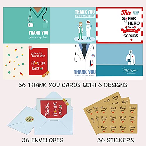 36 Pack Healthcare Workers Thank You Card Medical Themed Appreciation Gift Cards Set For Nurses, Doctors, Emts Essential Workers With Envelopes And Stickers #TOP1