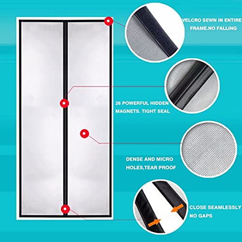 Magnetic Screen Door Mesh, 36 X 82 Inches Heavy Duty Door Screen Magnetic Closure - Reinforced Fiberglass Mesh With Full Frame Hook Loop, Magnet Screen Door Curtain For Front Patio Sliding Doors #TOP6