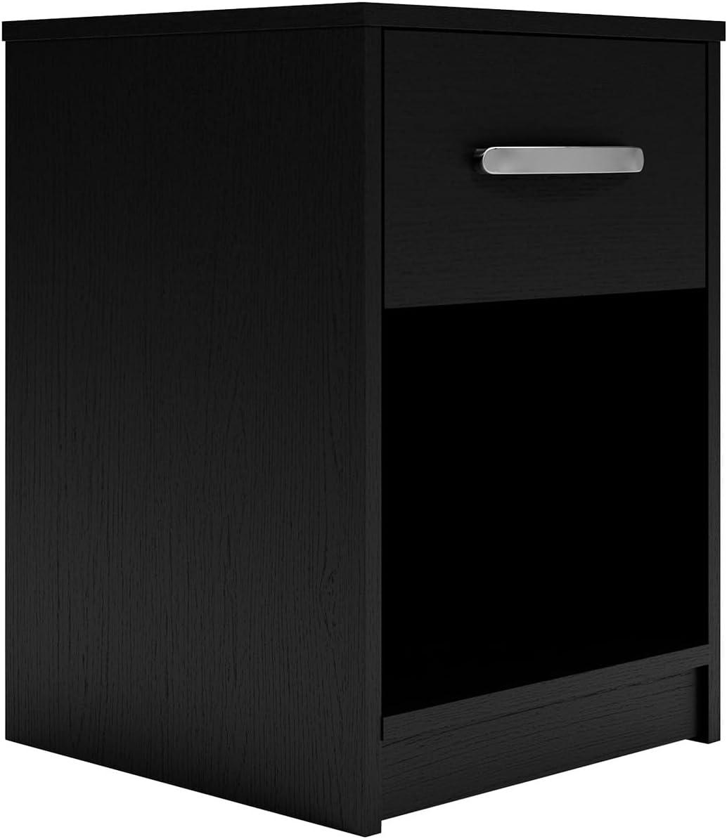 Signature Design by Ashley Finch Modern 1 Drawer Night Stand with Open Cubby, Black