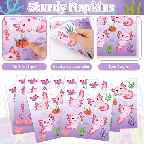 Image of 100 Pcs Axolotl Birthday Party Supplies Pink Axolotl Disposable Paper Plates Forks Tableware Sets Cute Cartoon Reptile Animals Happy Birthday Decorations for Kids Girls Baby Shower Serve 25 Guests