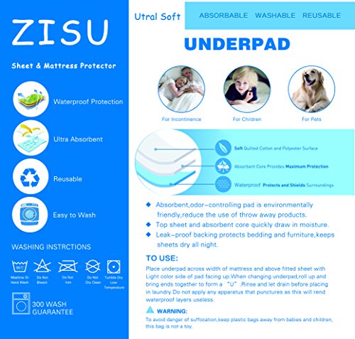 Zisu Pack Of 2 Ultra Soft Underpads 36''X 48'',Washable And Reusable Incontinence Bed Sheet Protector For Adult, Child, Or Pets #TOP6