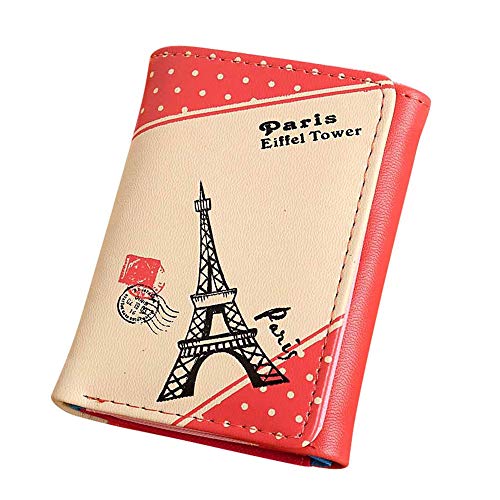 Preisvergleich Produktbild LABIUO Kurze Damenbrieftasche Mode Paris Turm Drucken Brieftasche Einfach Aufklappbare Multifunktionsbörse(Rot,Freie Größe)