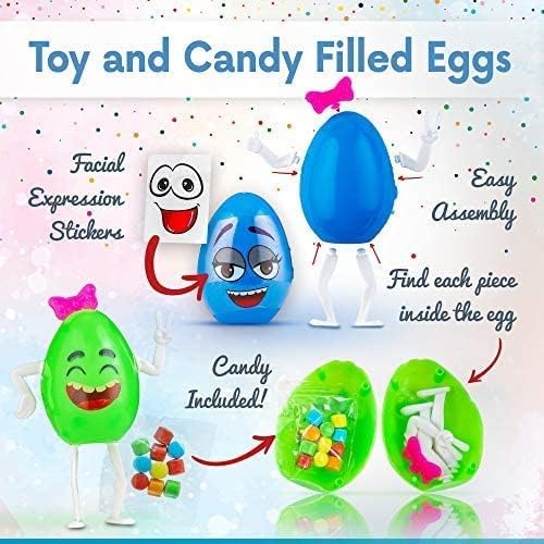 Plastic Easter Eggs Filled With Candy - Prefilled Surprise Egg for Kids and Toddlers - Eggs Pre Stuffed with Candy for Egg Hunt - Egg Men For Boys And Girls - 24 Count Bulk Basket Stocking Stuffers